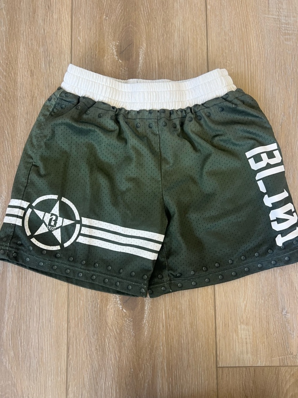 Kids Olive Green Athletic Shorts with White Waistband